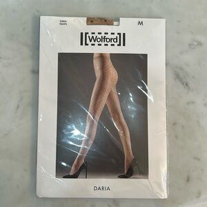 Wolford Daria Tights - Tan with Black Polka Dot. New in Package